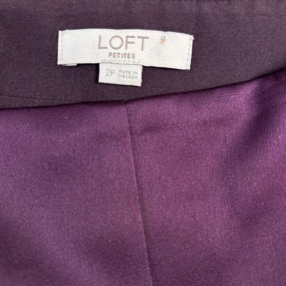 LOFT Petites Plum Purple A Line Mini Skirt Women's 2P Front Side Slit Minimalist - Picture 4 of 9